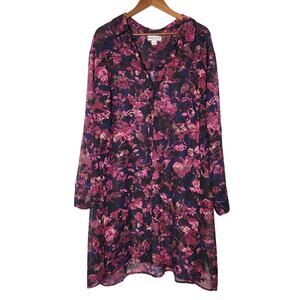 Ava & Viv Button Down Tunic Top Plus 4X Dark Romantic Floral Sheer WhimsiGoth